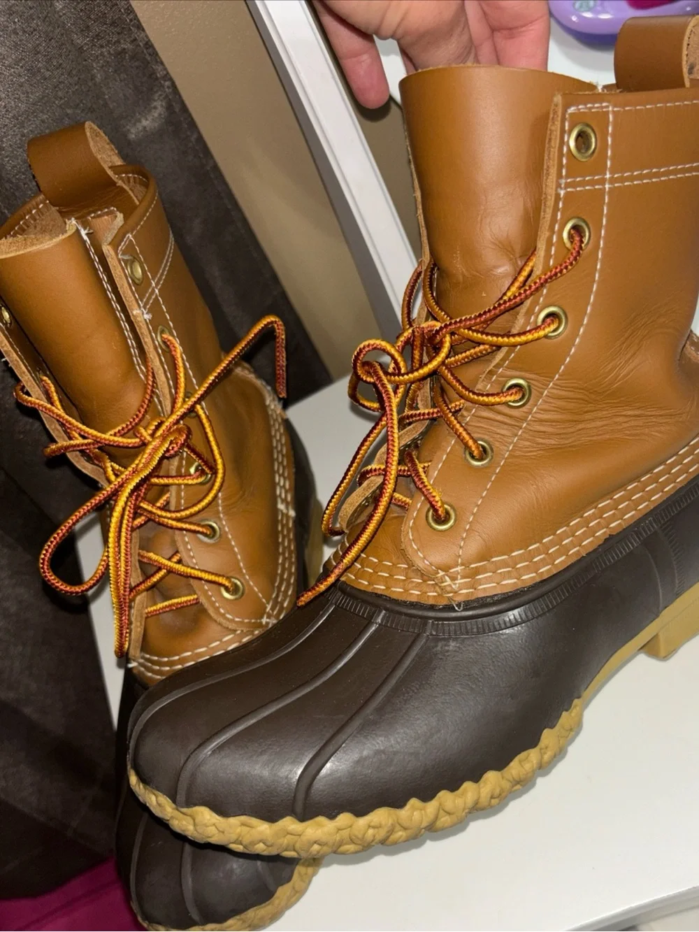 L.L. Bean Brown Two-Tone Duck Boots with Lace-Up Front $180